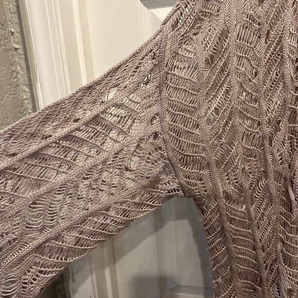 Hayden Los Angeles Boho Open Cardigan Sweater Large Crochet Dusty Pink Fringe - Picture 2 of 8